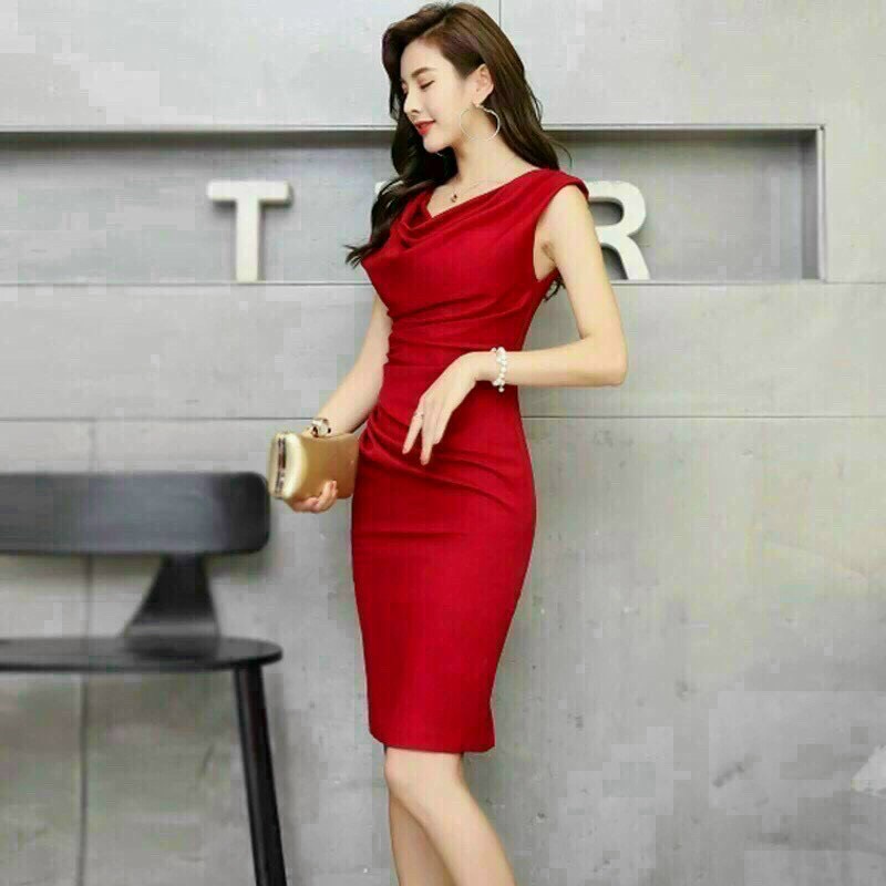 Freeshipmax đầm body đỏ cổ đổ