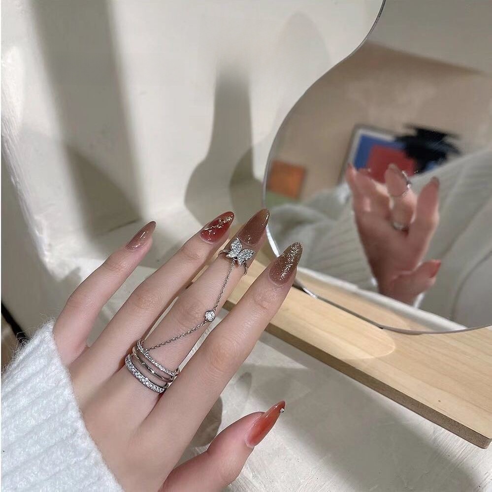 Double Finger Chain Rings Women's Fashion Jewelry Band Rings.