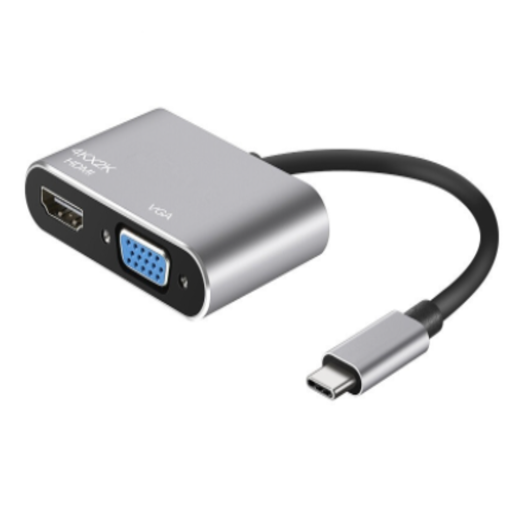Cáp chuyển hub type c  2 in 1 USB Type-c ra 2 cổng HDMI/vga