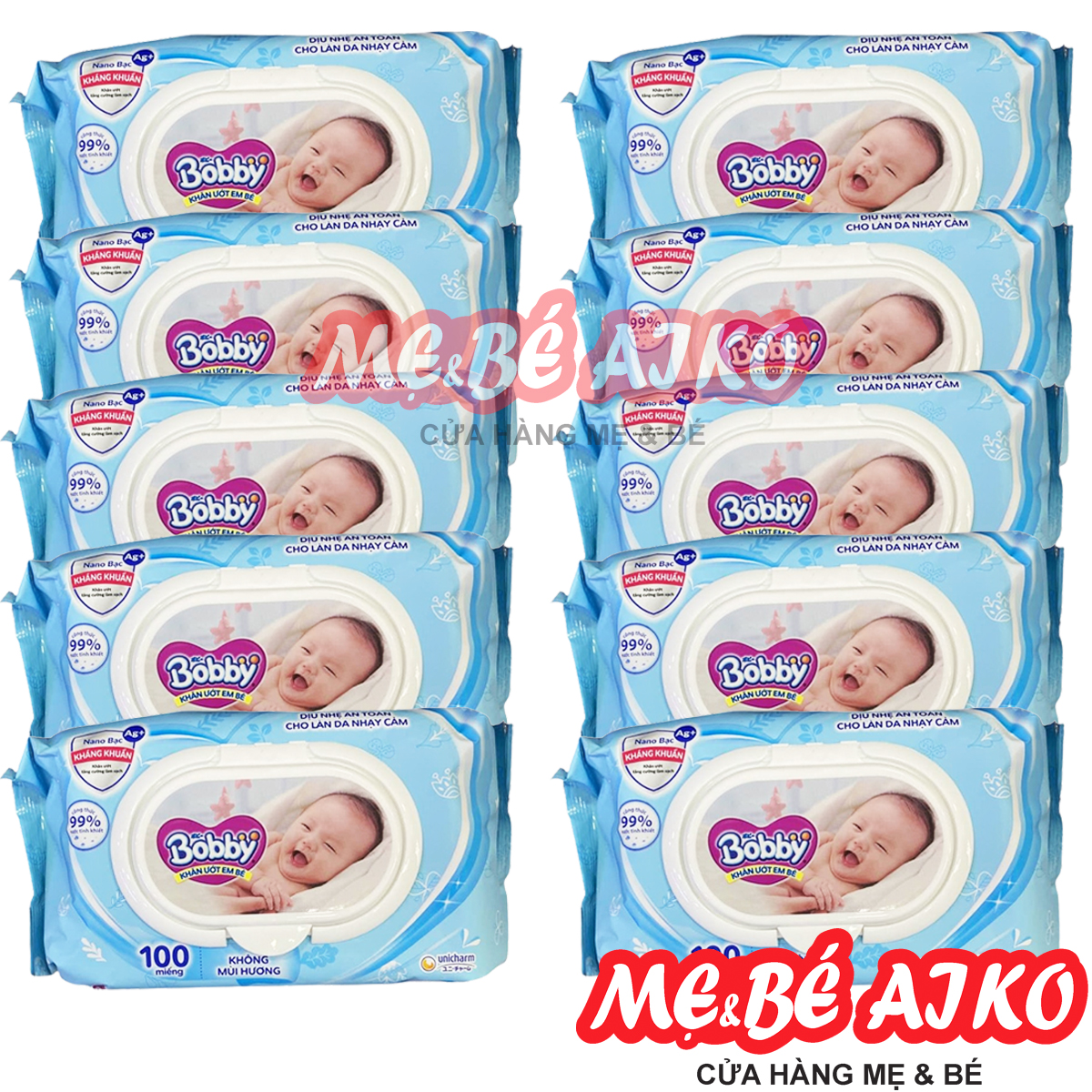 Khăn ướt bobby không mùi 100 tờ/túi, an toàn cho làn da em bé