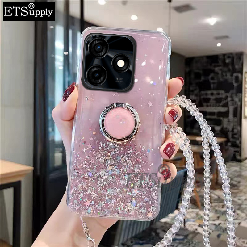 Phone case Tecno Spark 10 Pro 10C Shiny Ring Glitter Soft Transparent Holder Stand Back Cover with ring Stars Moon Girls Back cover Tecno Spark 10C 10Pro Case. 