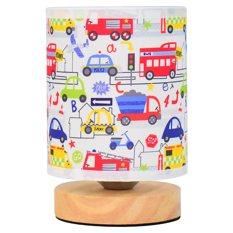Cartoon bedroom bedside decoration table lamp simple personalized creative gift fabric warm solid wood dimming table lamp