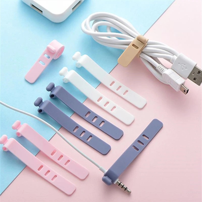 5Pcs Silicone Reusable Cable Ties Data Cable Storage Charging Cable Strap Winder Computer Cable Fixing Wire Organizer