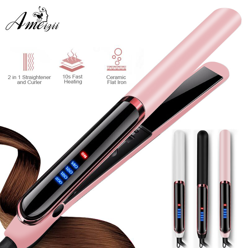 Ameizii Hair Curler And Straightening Styler Ceramic 2 In 1 Flat Iron 