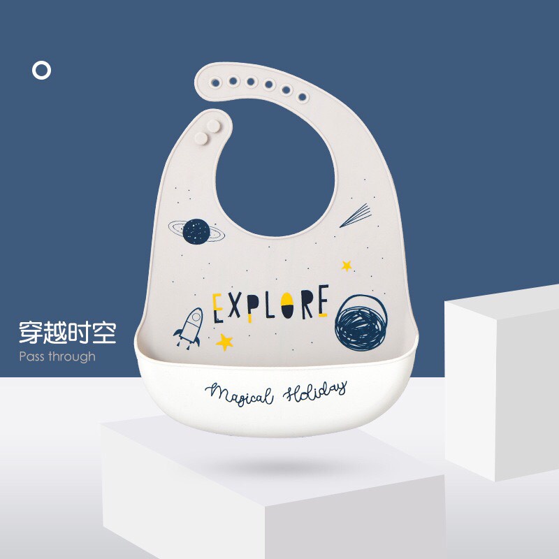 Yếm ăn dặm silicone 3D có máng hứng Muslin Tree