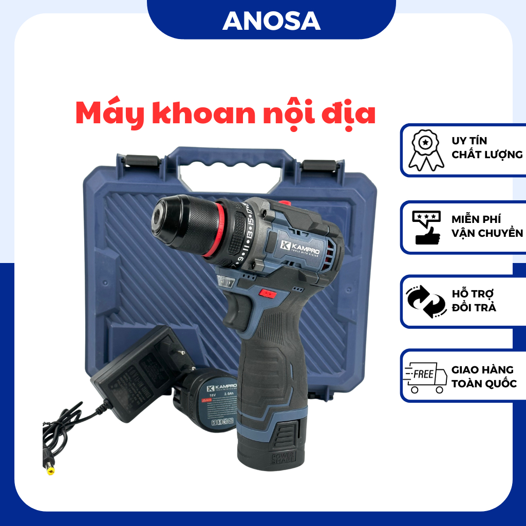 Máy khoan pin Kampro 18V đầu kẹp Autolook 10mm động cơ không chổi than