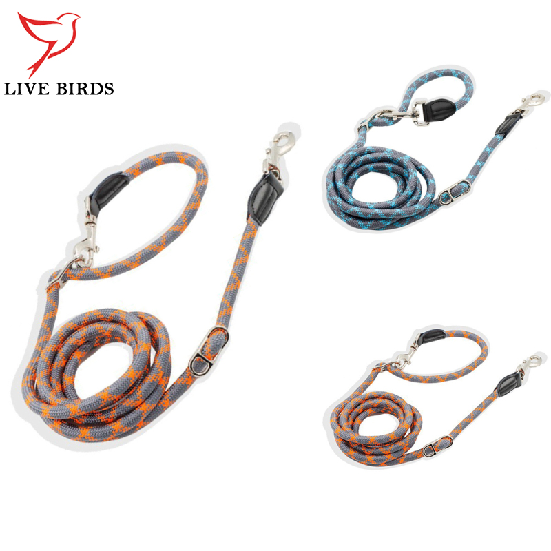 Multifunctional Nylon Double Leash For Dogs Reflective Strip Design Dog Training Leash For Medium Large Dogs