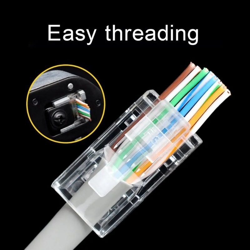 RJ45 Cat6 CAT5E kết nối kết thúc mạ Vàng 8P8C Ethernet vượt qua thông qua cắm UTP Ổ cắm mạng cáp Ethernet đầu nối uốn