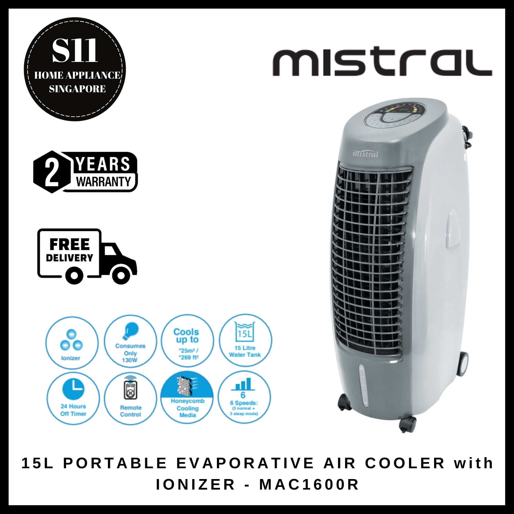 Mistral MAC1600R 15L PORTABLE EVAPORATIVE AIR COOLER with IONIZER and