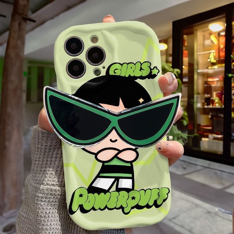 Hontinga for OPPO A3x Back Cover With Holder Fashion Girls Texture Phone Case Wavy Edge Soft Silicone Cover. 