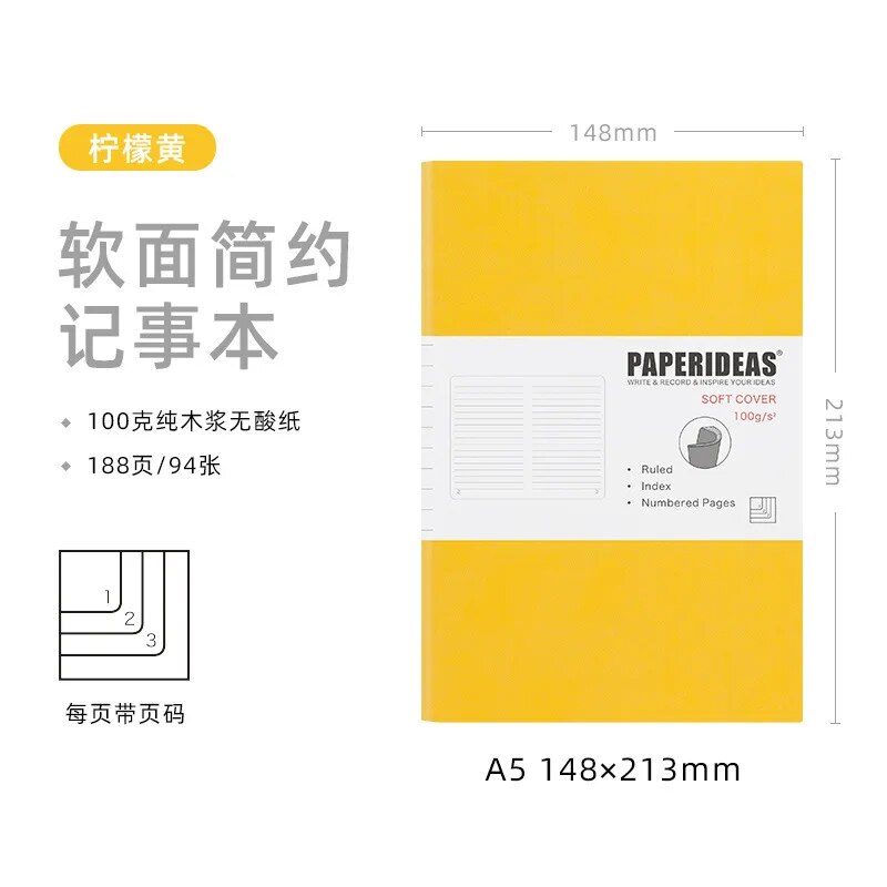 Paperideas A5 Soft Leather Notebook Mind Map Simplified Grid Book Pu Leather Student Business Office Plan Diary Book Stationerya