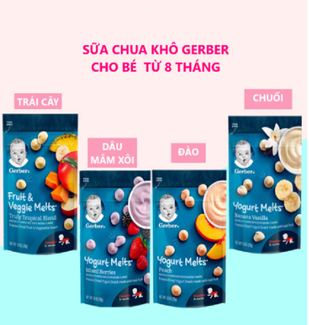 Bánh Sữa Chua Khô Gerber Mỹ Các Vị Trái Cây Cho Bé Ăn Dặm Gói 28g