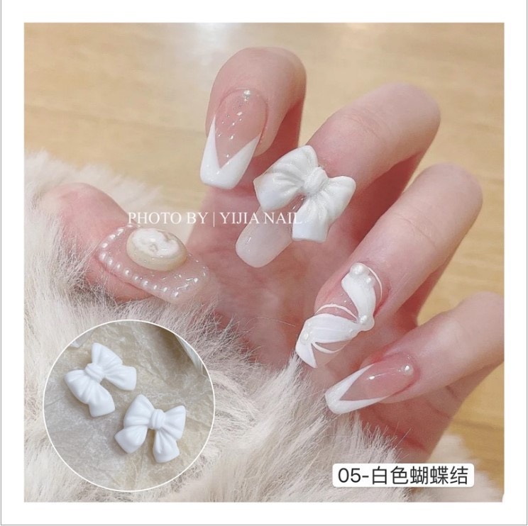 (Ảnh thật) Charm Nơ Lì Trắng Hàn Quốc Đính Móng