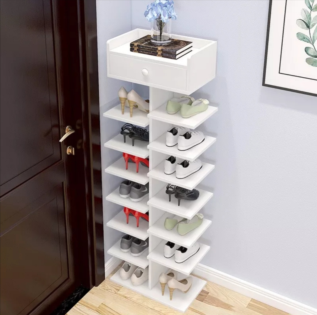 Kệ giá đựng giày 6 tầng 1 ngăn kéo. Gỗ MDF phủ melatium chống thấm cao cấp