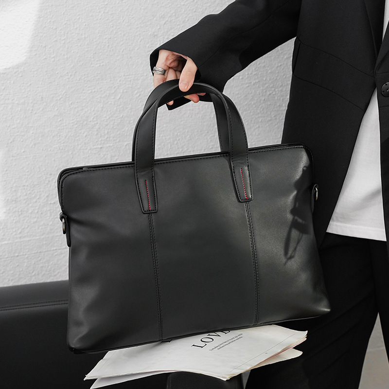 Yuki's Men Handbag Leather Tote Bag Black Business Briefcase Casual Shoulder Bag Computer Document Bags Work Business Bag For Men