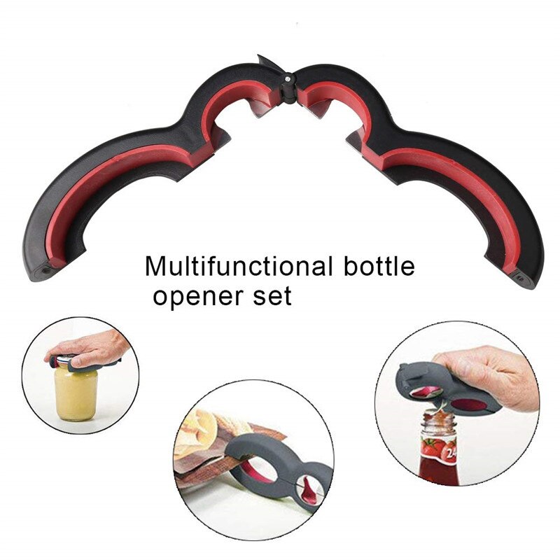 Stainless Steel Manual Opener 6 in 1 lid jar opener, screw cap jar bottle opener, manual non slip, 6-in-1 multifunctional bottle opener. 