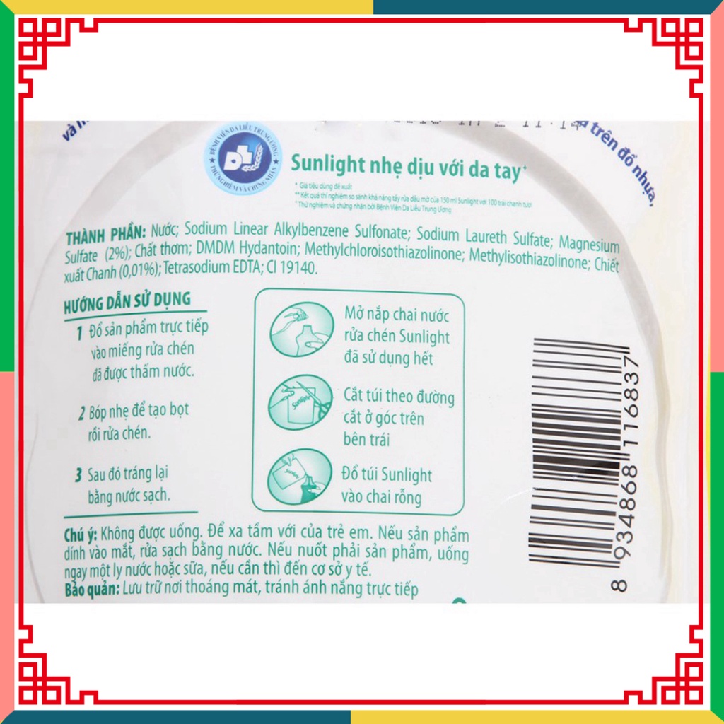 (HOT LIKE) Nước rửa chén/bát Sunlight Chanh túi 1.4kg