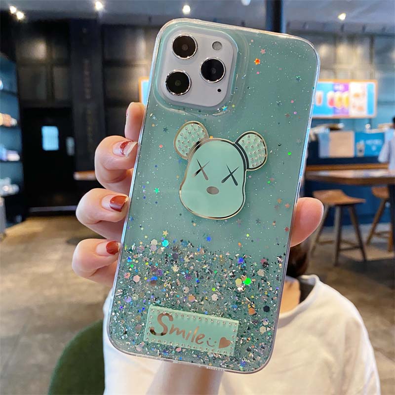 Phone Case For Realme C30 Back Cover Shiny Ring Case Glitter Soft Transparent Gloomy Bear Cases for Realme C30 Back Cover Stars Moon Girls. 