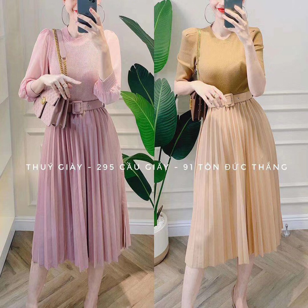 Chân váy xếp ly kèm đai ĐỦ MÀU