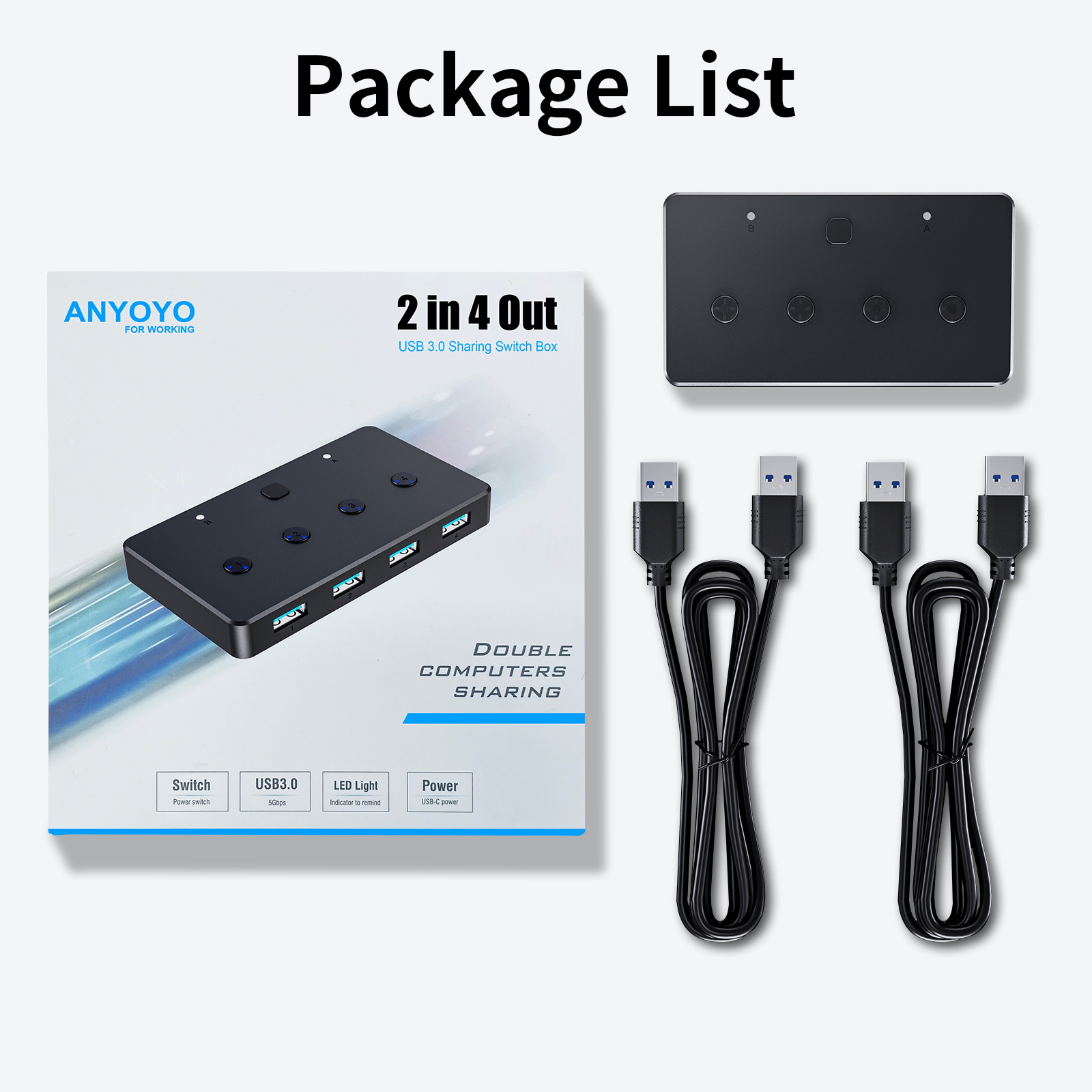 ACASIS USB 3.0 Sharing Switch, 2 Computers 4-Port USB Peripheral Switcher Adapter Box Selector for PC, Printer, Scanner, Mouse, Keyboard with One-Button Swapping 2 IN 4 Out KVM Switch