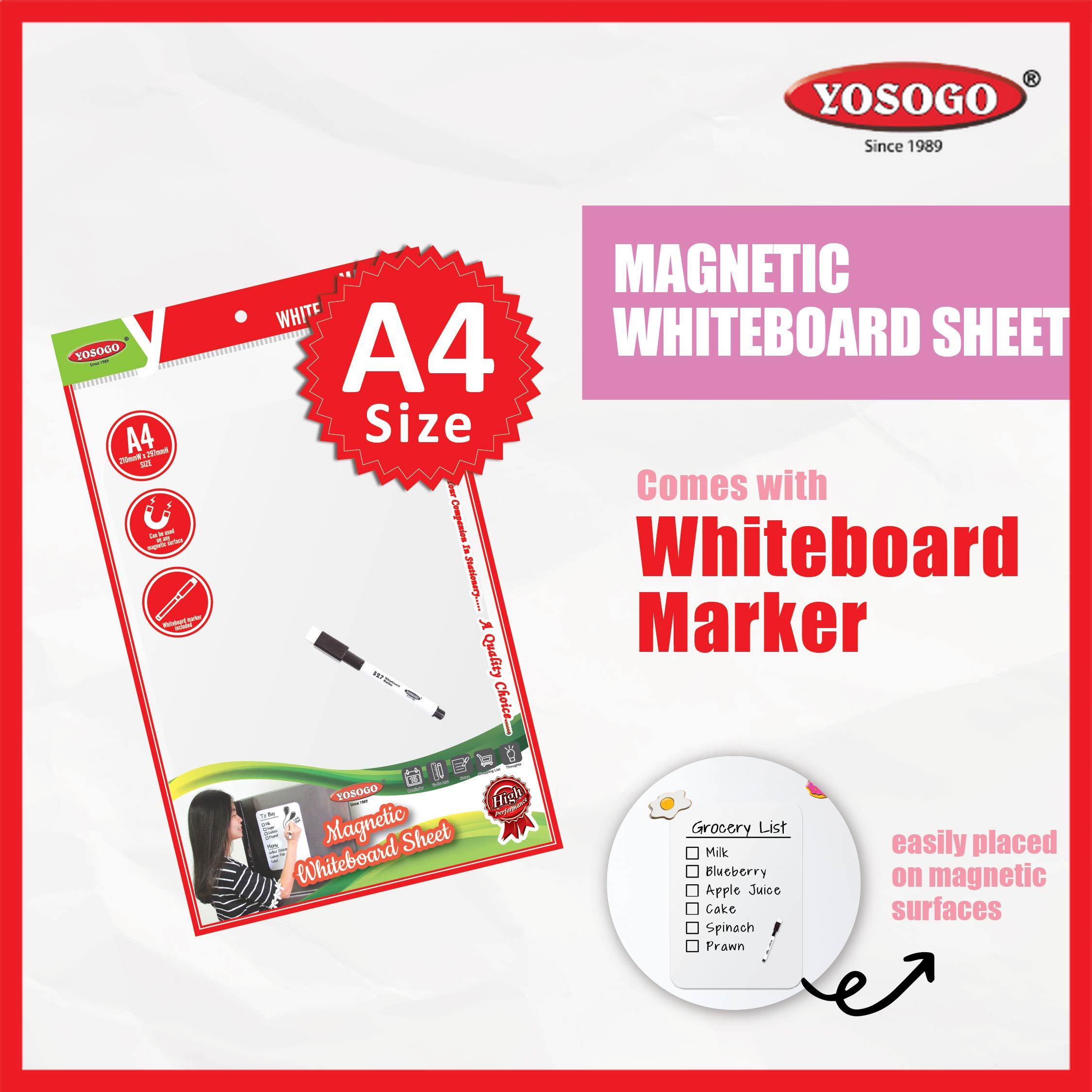 YOSOGO A4 Size Magnetic Whiteboard Sheet With Mini Marker Pen & Eraser ...