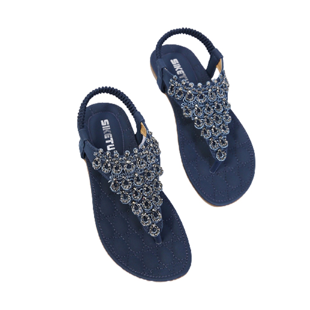 Xăng đan kẹp ngón đế bệt mềm đính hạt phong cách bohemian cho nữ