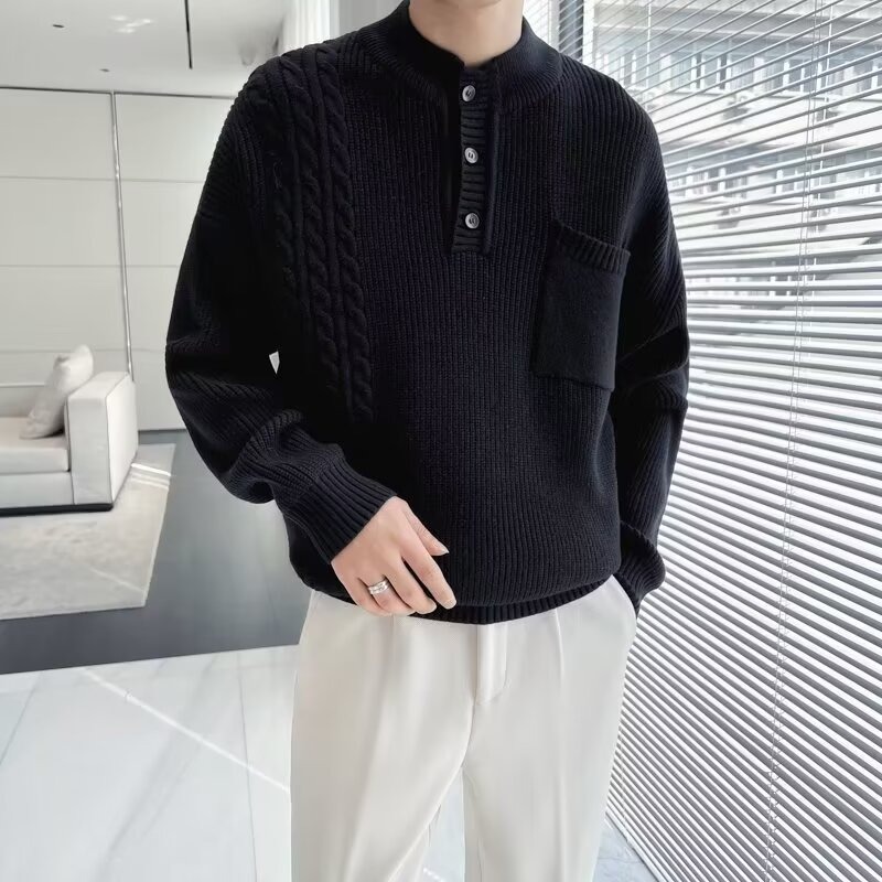 SUPEEON丨New sweater men's Korean style winter retro sweater jacket simple warm inner base sweater