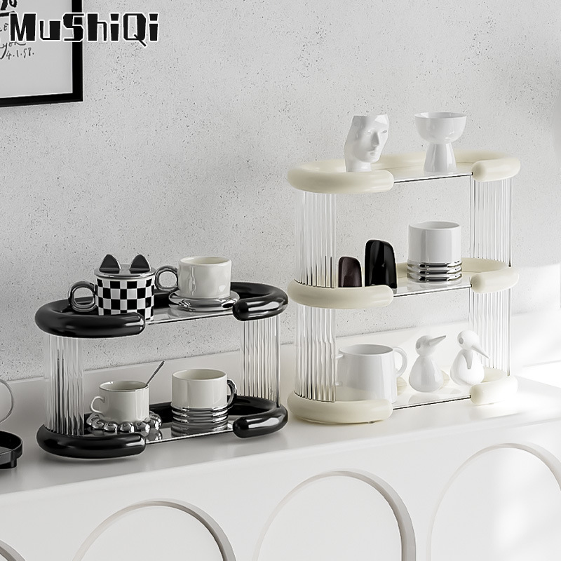 MUSHIQI [Miễn Phí Vận Chuyển]Kệ lưu trữ cốc, Đồ giữ cốc hai lớp, kệ lưu trữ Bộ ấm trà, khay gia dụng, mặt bàn, cốc đựng nước, cốc