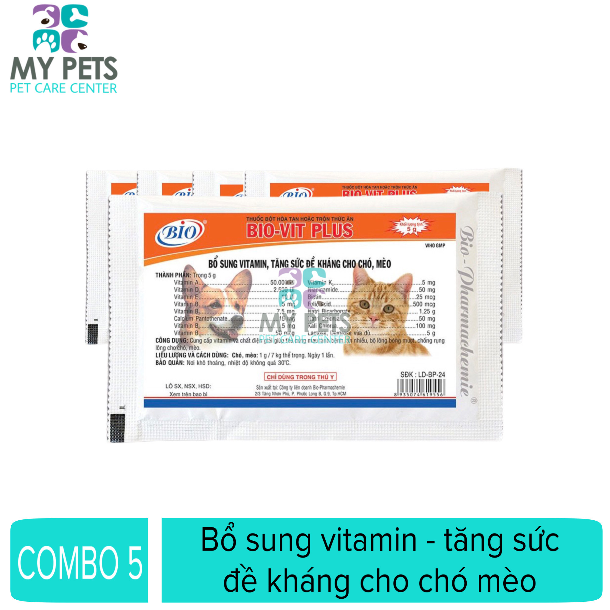 Thuốc bổ sung vitamin và tăng đề kháng chó mèo - 5 gói Bio-Vit Plus