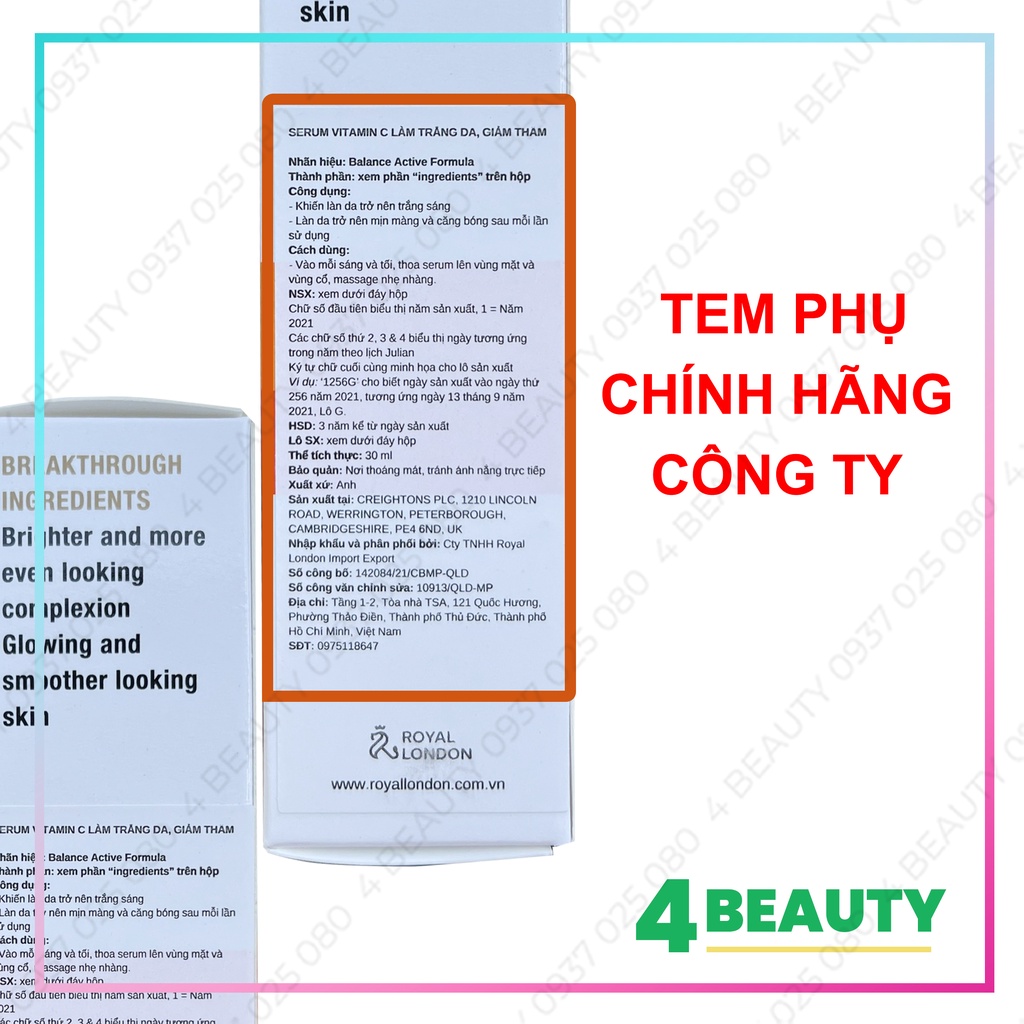 Serum Balance Vitamin C Brightening Sáng Da, Mờ Thâm - 30ml