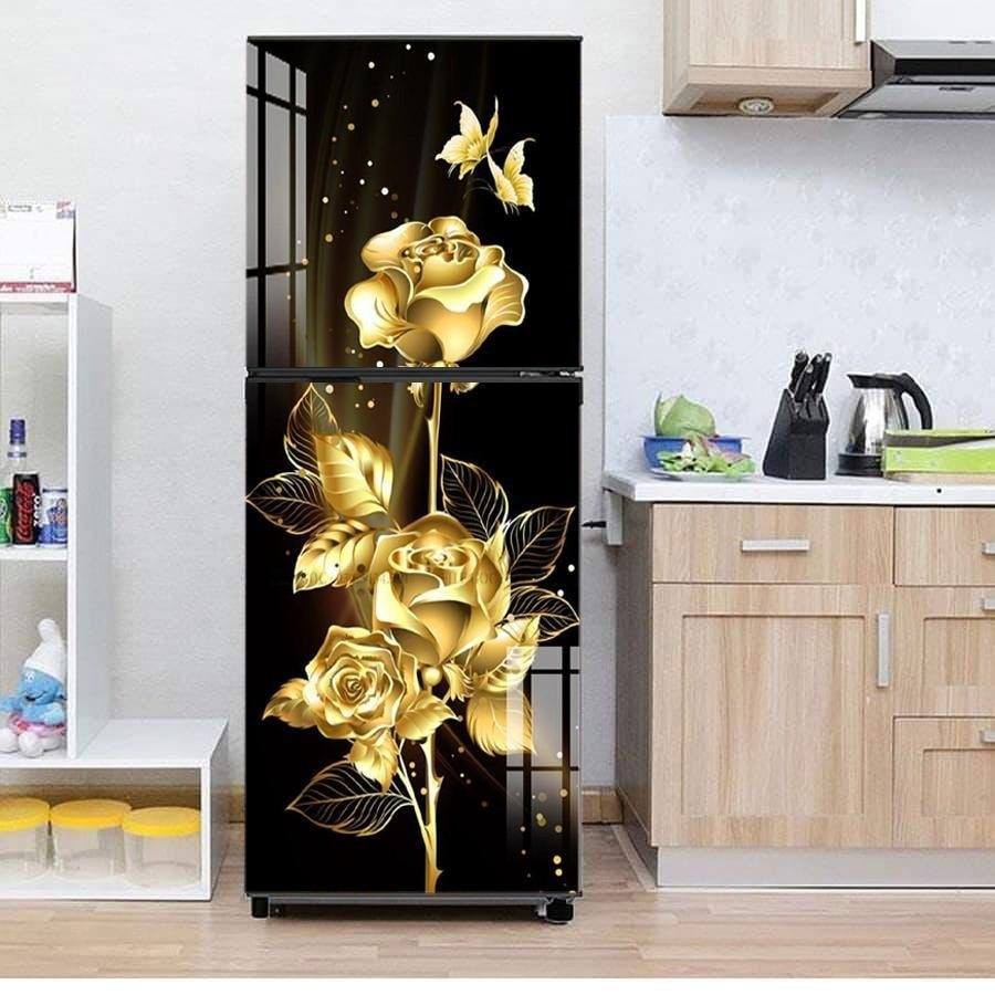 Miếng dán tủ lạnh decal 3d cao cấp- hoa hồng vàng