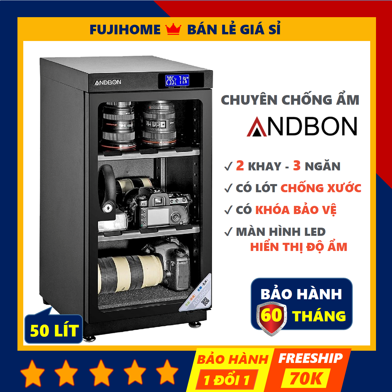Tủ chống ẩm máy ảnh 50 lít Andbon AD-50C