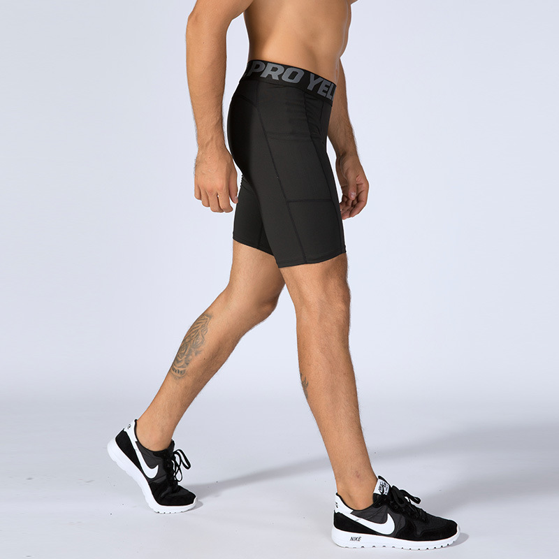 Elastic Mens Compression Shorts Summer Bodybuilding Sports Quick Dry Running Fiess Tights with Pockets_voghion.com