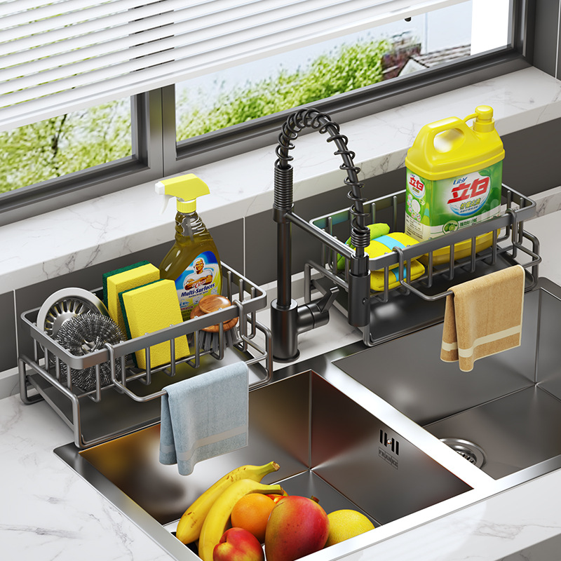 NFA Dish towel rack Kitchen storage rack household sink drain basket countertop multi-functional sponge detergent storage device