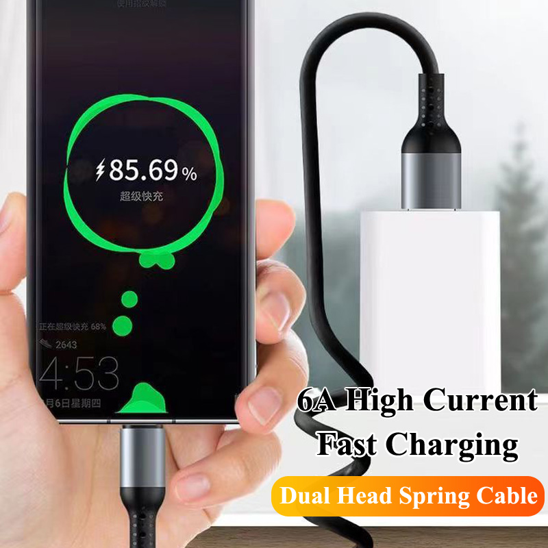 100W 6A Cable Fast Charging Spring Pull Telescopic Cord Type C To Type ...