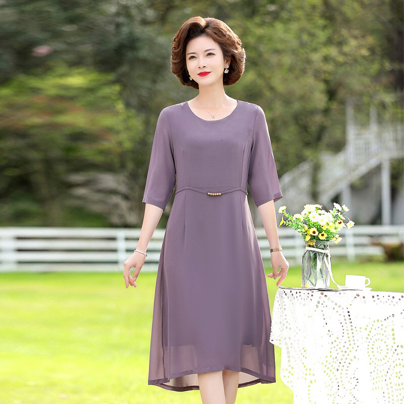 Váy đầm nữ thời trang trung niên,kiểu dáng suông,cổ tròn,ngắn tay ,chiều dài đến bắp chân,mẫu thiết kế sang trọng,tinh tế lịch sự phụ hợp tuổi trung niên,dùng đi du lịch đi dự tiệc chính hãng Thiên Tú Store