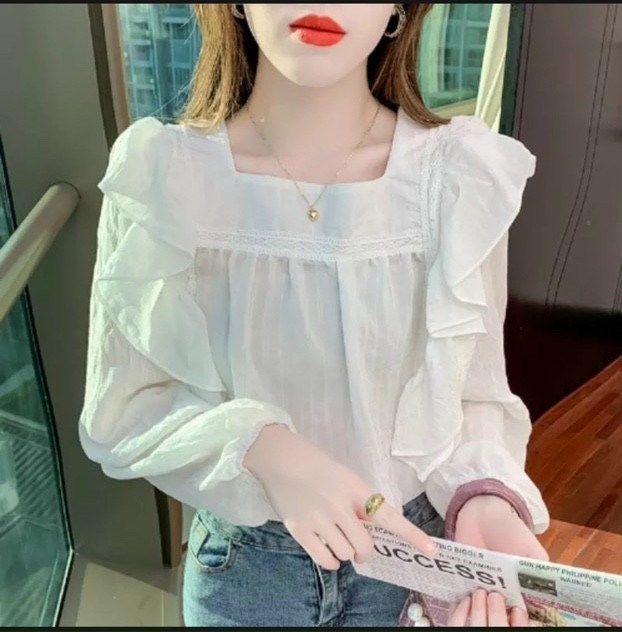 [NHƯ HÌNH]Áo Von Babydol Cổ Vuông Phối Ren Kèm Tay Dài Ống Loe Tiểu Thư TTSLA0764