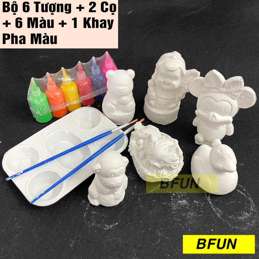 Bộ tô tượng cho bé đầy đủ màu + cọ - đồ chơi tượng tô màu, đồ chơi tô tượng, tượng thạch cao tô màu đồ chơi trẻ em bfun