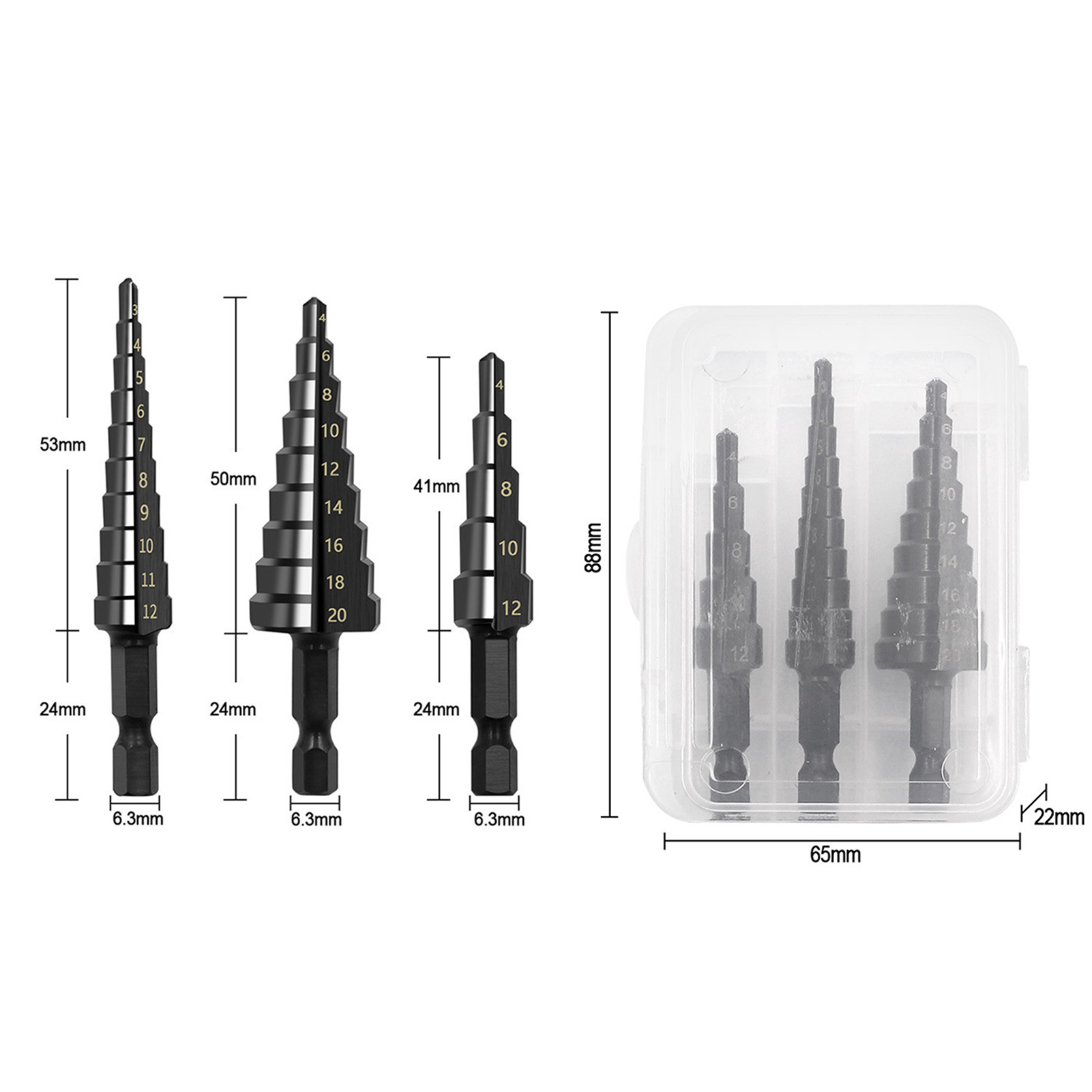Farfi 3Pcs Step Drill Bit Sharp High Hardness High-Speed Steel Hex Shank Straight Groove Step Drill Bit Home Supply 3Pcs Industrial Drill