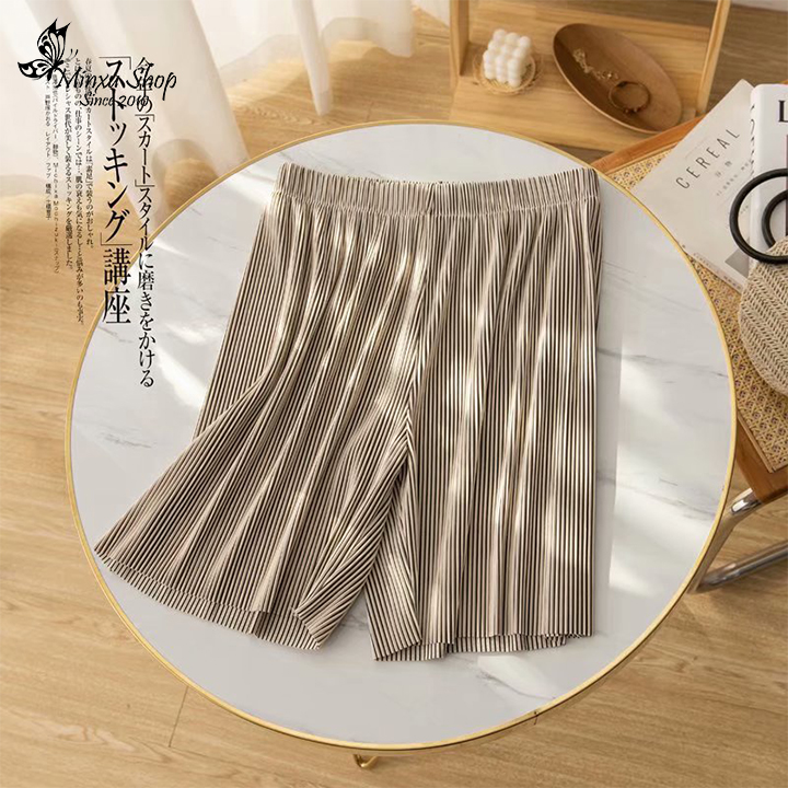Quần đùi nữ ống rộng, quần sooc nữ vải tăm mềm mát, cạp chun co giãn thoải mái Minxu shop QX60 Free Size: 40-60kg
