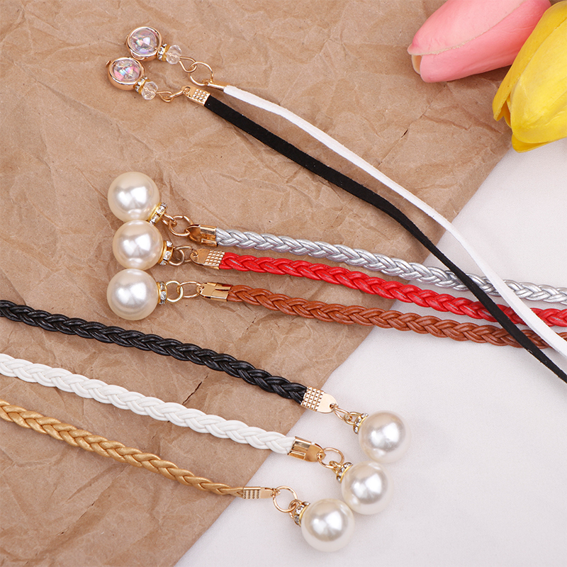 Retro PU Braided Pearl Belt Chain Versatile Women Leather Rope Waistband Love Buckle Jeans Dresses Clothing Accessories. 