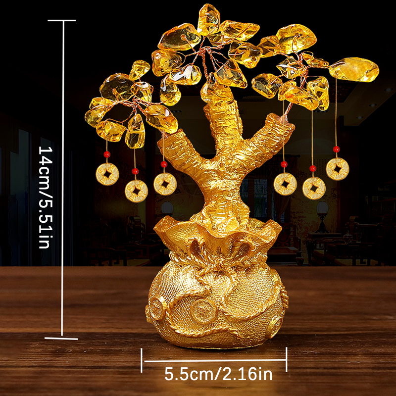 1pc Chinese Yuanbao Money Fortune Tree Wealth Luck Ornaments Small Feng Shui Crystal Gem Money Tree Lucky Trees Decoration.