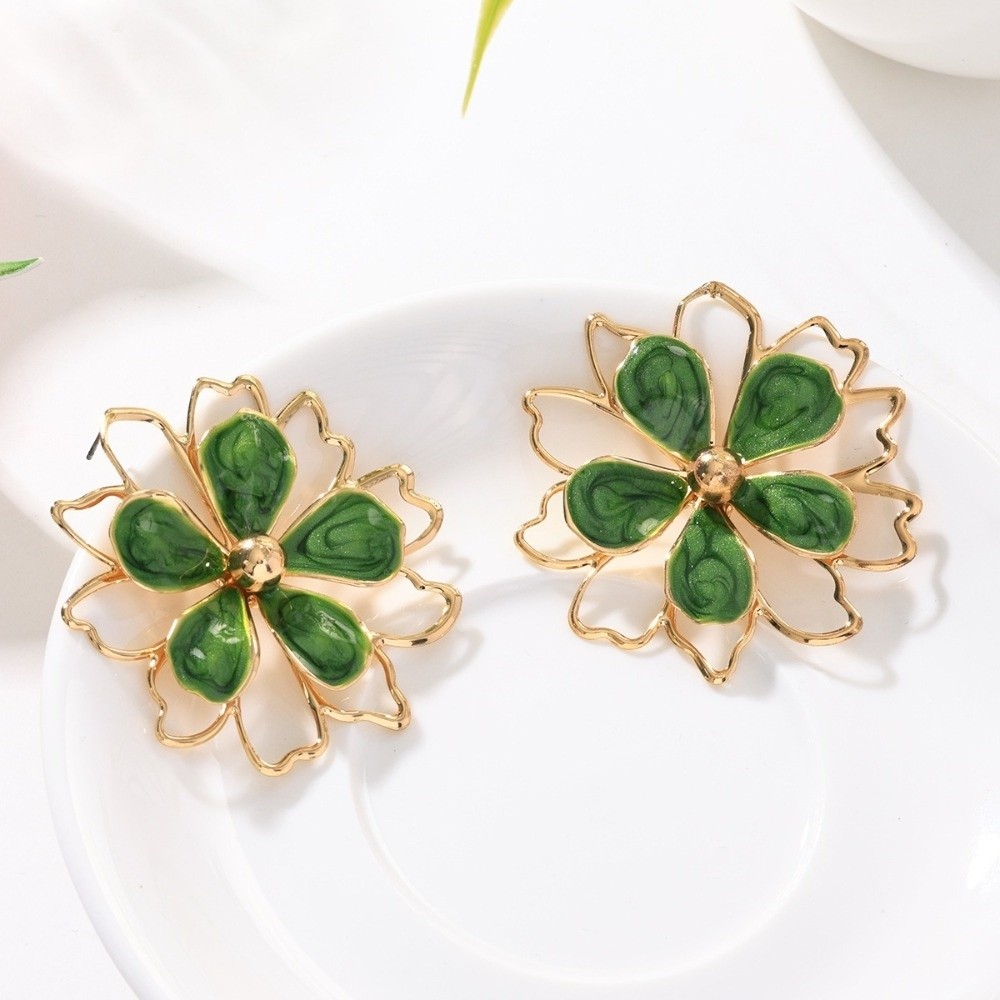5%20pcs/set%20Vintage%20Look%20Alloy%20Flower%20Jewelry%20Set%20Drip%20Oil%20Finish%20Earrings%20Necklace%20Bracelet%20Ring%20Lightweight%20Adjustable%20Statement%20Costume%20Jewelry%20Women%20-%20Image%203