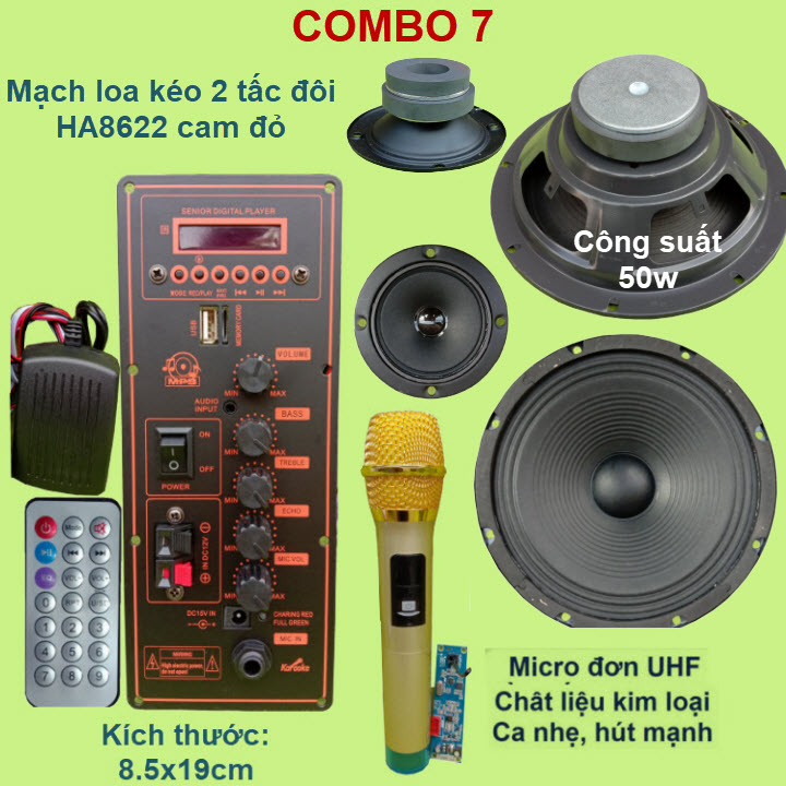 Mạch loa kéo 2 tấc đôi HA8622 cam đỏ