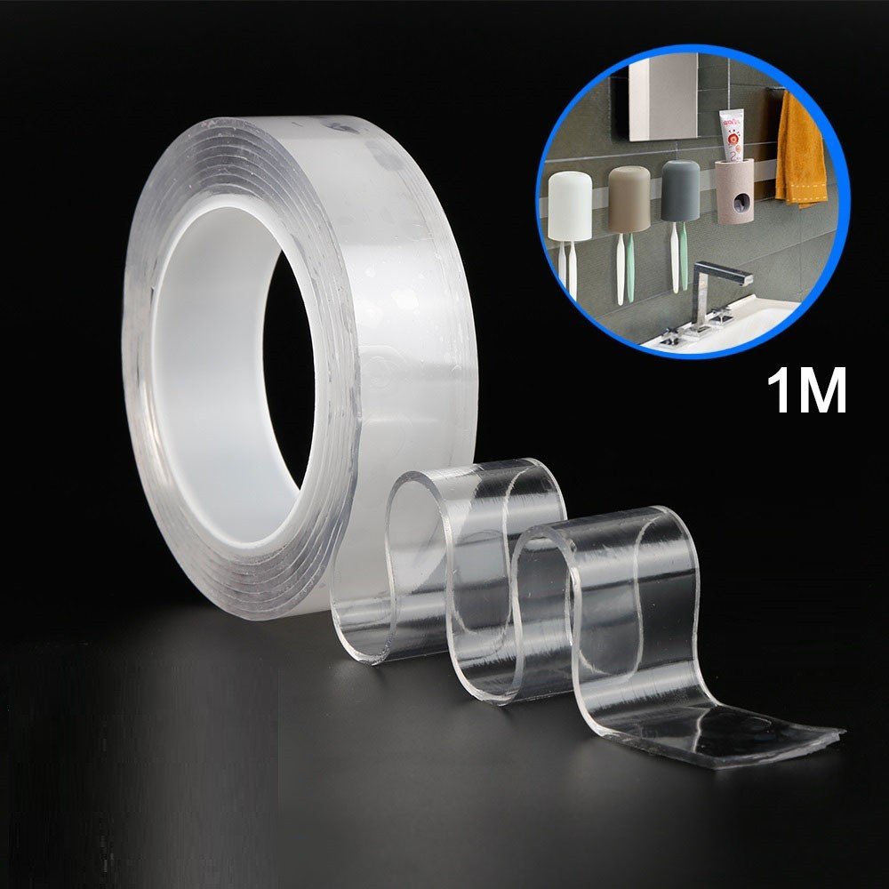 (Hỏa Tốc HCM)Cuộn Keo 2 Mặt Silicon Siêu Dính Trong Suốt
