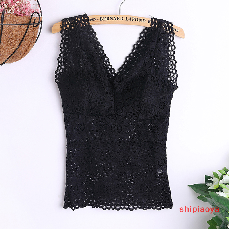 Shipiaoya Cami Padded Tank Top Women's Bra Cami Bralette Crochet Bra Vest Bustier Crop Top