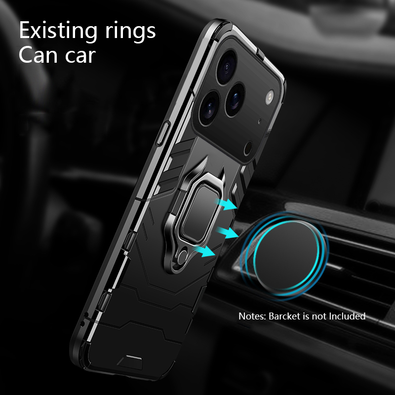 For iPhone 17 / 17 Pro / 17 Air / 17 Pro Max Phone Case Shockproof Armor iron Metal Ring Kickstand Bracket Casing for iPhone 17 Air Cover Casing HP.