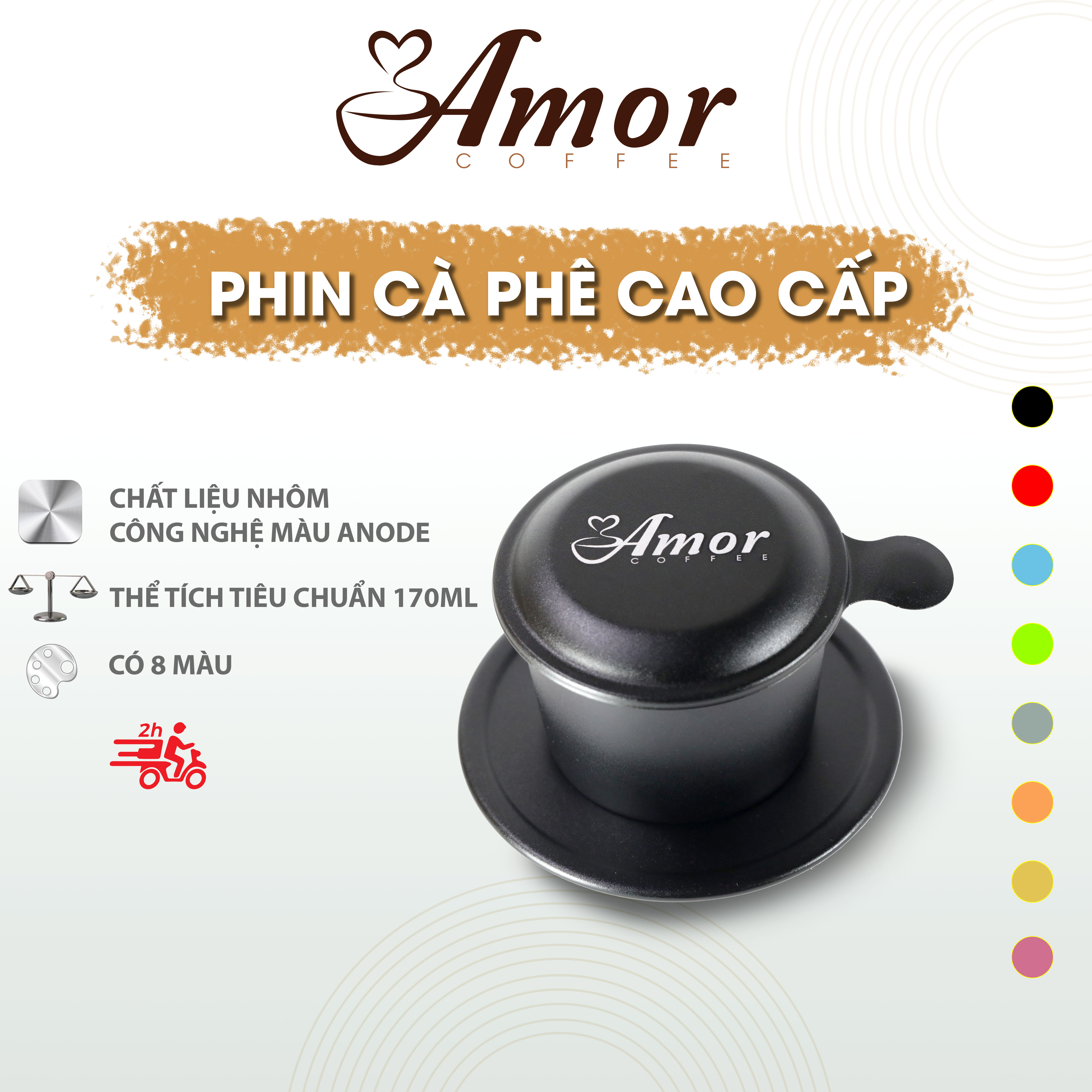 Phin pha cà phê NHÔM MÀU cao cấp, phin anode chất lượng, phin pha cafe ngon từ Amor Coffee
