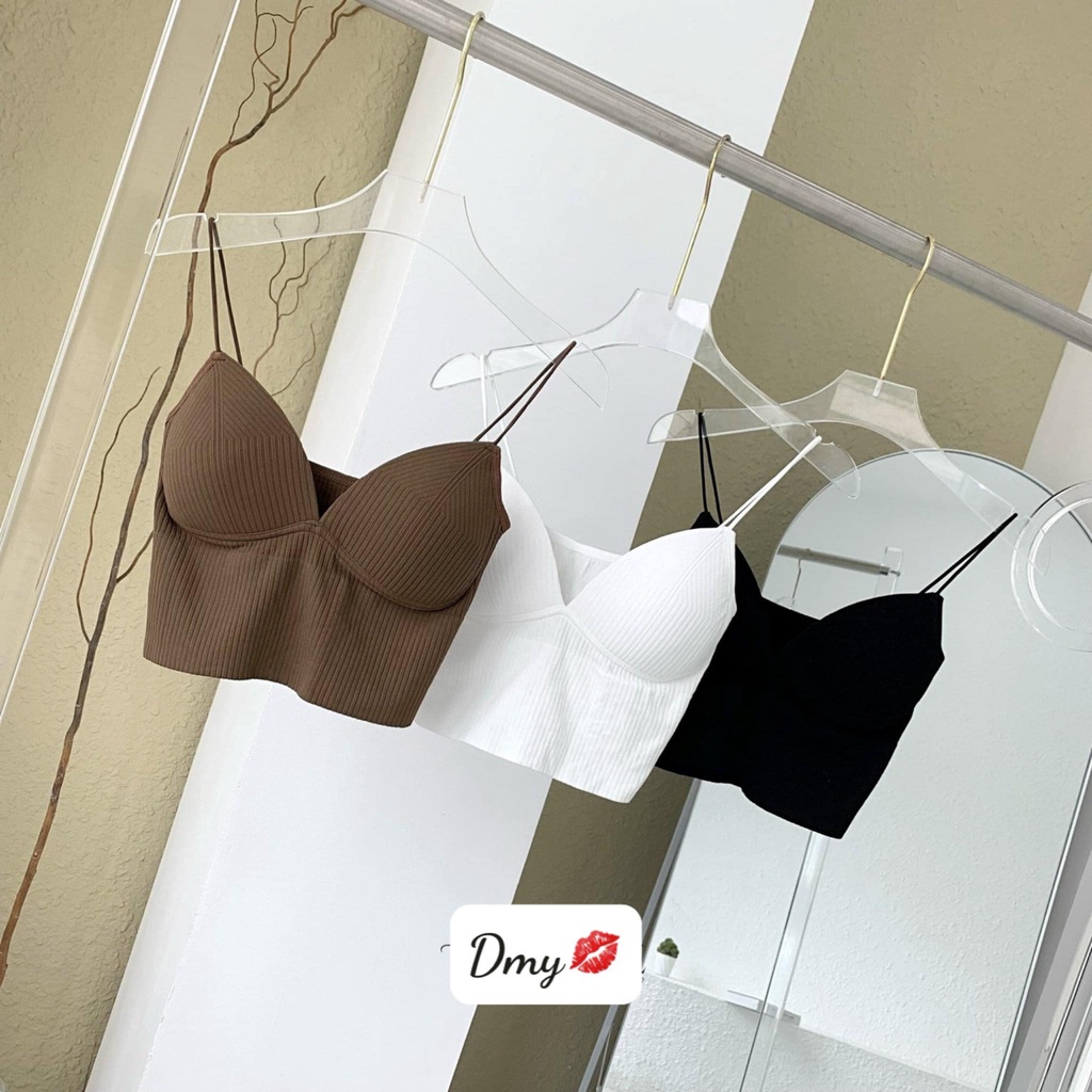 Áo bra 2 dây mảnh chất gân tăm cổ v xẻ
