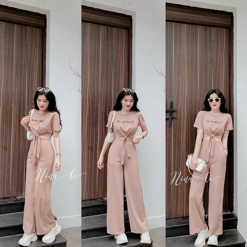 Sét bộ coton cột nơ eo xinh lung linh hai màu như hình dx22